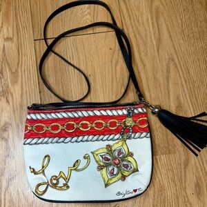 Brighton Love Glitter & Go canvas crossbody bag with a leather tassel  10x7.5”